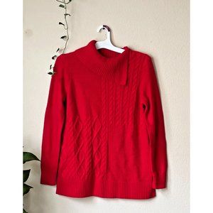 Charter Club Womens S Sweater Red Mock Turtleneck Cabel Knit Top